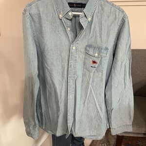 RALPH LAUREN Vtg Light Denim Shirt Size Men’s Large RLYC flag logo embroidery